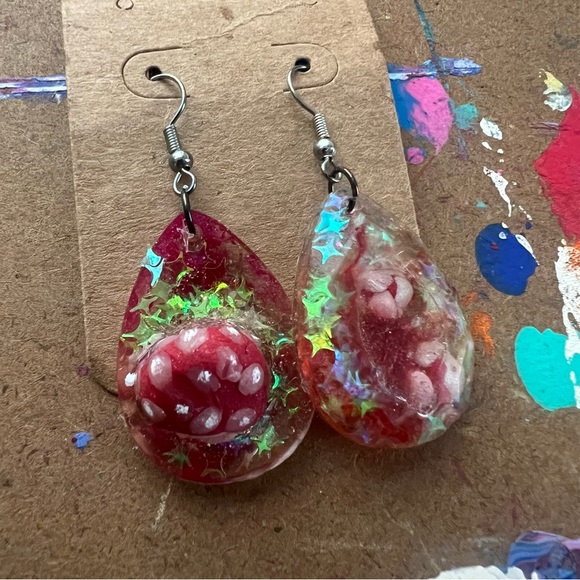 Red Mushroom Galaxy Earrings - Picture 3 of 9